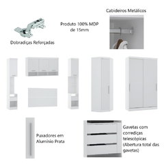 Guarda Roupa Dormitório Modulado Alpes Casal 1,58 m Queen Canto c/ 2 Portas de Correr - Branco - Luciane M01 na internet