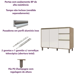 Balcão Pia Cozinha 1,20 m 2 Portas 2 Gavetas 1 Gavetão - Módulo Cozinha Mel - Luciane 1304 - SeuMóvel.com | Onde seu lar é o que importa