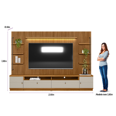 Conjunto Rack e Painel Ripado - TV 75 Polegadas - 2 Portas 2 Gavetas - Modulado Ouro Preto - comprar online