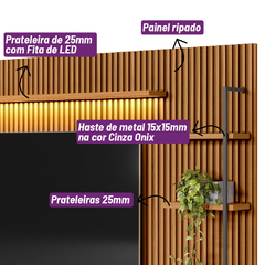 Conjunto Rack e Painel Ripado - TV 75 Polegadas - 2 Portas 2 Gavetas - Modulado Ouro Preto na internet