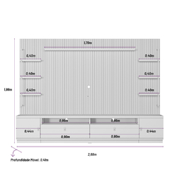 Conjunto Rack e Painel Ripado - TV 75 Polegadas - 2 Portas 2 Gavetas - Modulado Ouro Preto