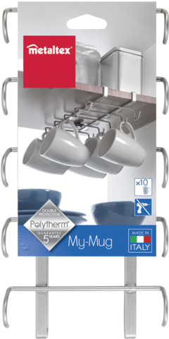 Colgador de tazas para debajo de repisas o stands de cocina My-Mug línea Polytherm Metallic