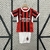 Kit infantil, AC Milan, Home 24/25, Preto e Vermelho, uniforme, futebol, crianças, camisa, shorts, meiões, torcedor, time, esporte, confortável, qualidade.