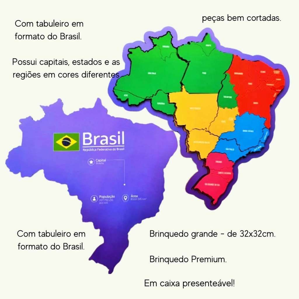 Mapa Brasil - Regiões - Estados e Capitais - Casa do Brinquedo ® Melhores  Preços e Entrega Rápida