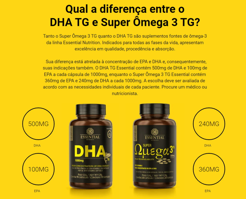 DHA TG  Ômega 3 ultraconcentrado em DHA - Essential Nutrition