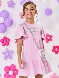 Vestido Infantil Menina Feeling Good Com Bolsa Gatinha Lilás Mundo Cinti