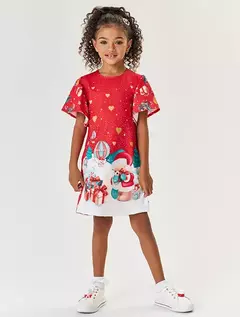 Vestido Infantil Menina Natal Vermelho Mundo Cinti