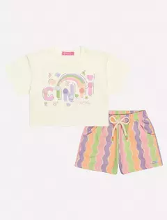 Conjunto Infantil Menina Blusa E Short Arco-Íris Laranja Neon Mundo Cinti - comprar online