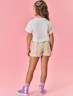 Conjunto Infantil Menina Blusa E Short Arco-Íris Laranja Neon Mundo Cinti na internet