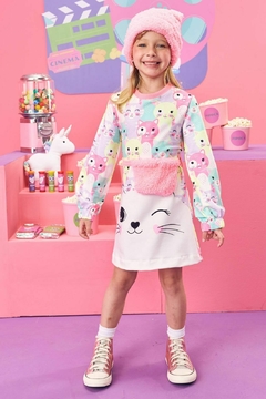 Vestido em Molecotton e Pochete em Pelo Gatinho 72203 Kukiê