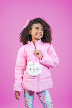 Jaqueta Infantil Inverno Puffer Black Com Pochete ROSA Kukie 62816