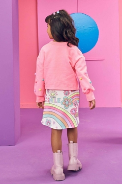 Vestido em Fly Tech e Casaco Boxy em Moletom sem Pelúcia Branco Panda 72194 Kukiê - Bambinos For Kids