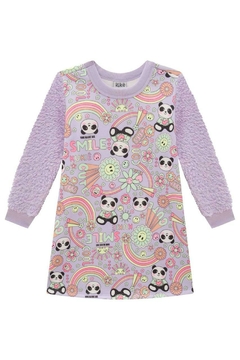 Vestido em Moletom com Pelúcia e Pelo Carneirinho Lilás Panda 72495 Kukiê - comprar online