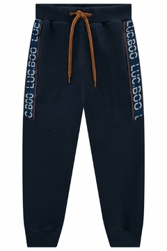 Calça Jogger Luc.boo em Moletom flanelado com Cadarço Listrado AZUL MARINHO LUC.BOO 62745