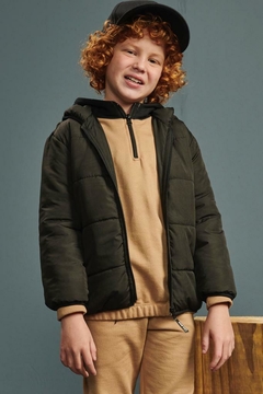 Jaqueta Menino Puffer Comfy Em Nylon Com Capuz Preto - Luc.boo 62829