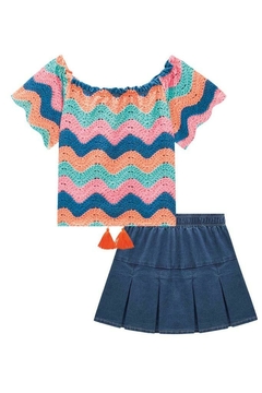 Conjunto de Blusa Boxy em Molecotton e Saia em Jeans Liz 66663 Kukiê - Bambinos For Kids