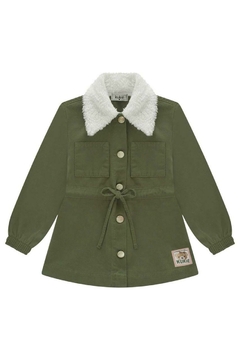 Parka em Sarja Com Cordão na Cintura para Ajuste Verde Kukiê 62815