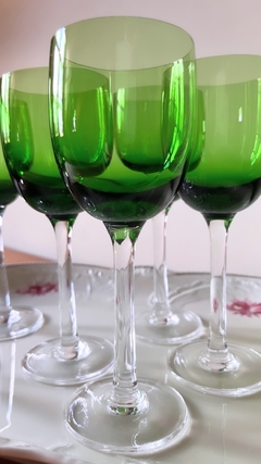 6 COPAS DE CRISTAL CON CALÍZ VERDE - María Historieta