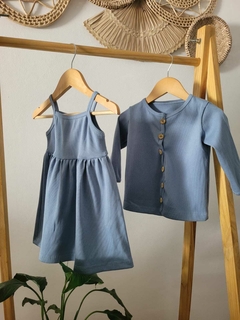 Vestido canelado de alcinha , Azul Denim