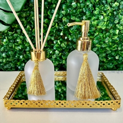 Kit para banheiro ou lavabo completo dourado com vidros York leitoso fosco - comprar online