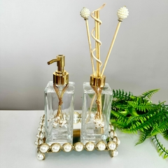 Kit para banheiro ou lavabo completo dourado com pérolas