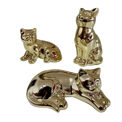 Kit decorativo dourado c/ três gatos de porcelana - comprar online