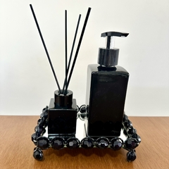 Kit lavabo banheiro completo luxuoso preto com bandeja pedraria