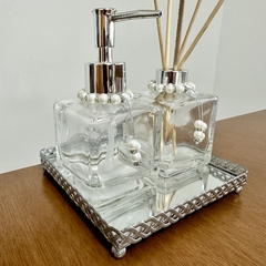 Kit lavabo banheiro completo prata com bandeja quadrada metal - comprar online