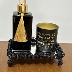 Kit aromatizador de ambiente preto e dourado com difusor e vela e bandeja pedraria - comprar online