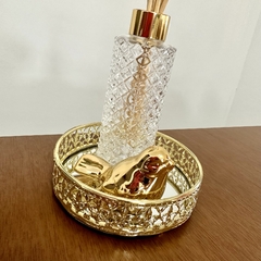 Kit aromatizador de ambiente dourado com difusor e bandeja metal e pássaro - Rosa Bella Decor