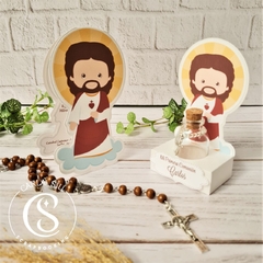 Set Estampitas Plegable y Botellitas Sagrado Corazón de Jesús. (Precio por docena)