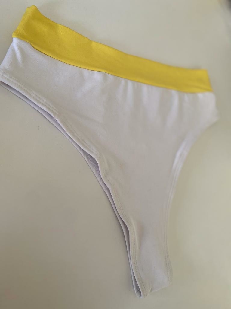 Calcinha Biquíni Ana - Branco e Amarelo (Hot Pants Cavado)