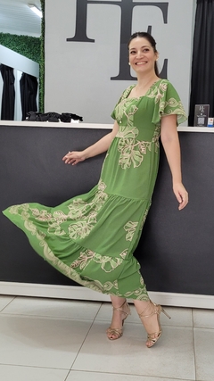 Vestido longo Verde Floral - comprar online