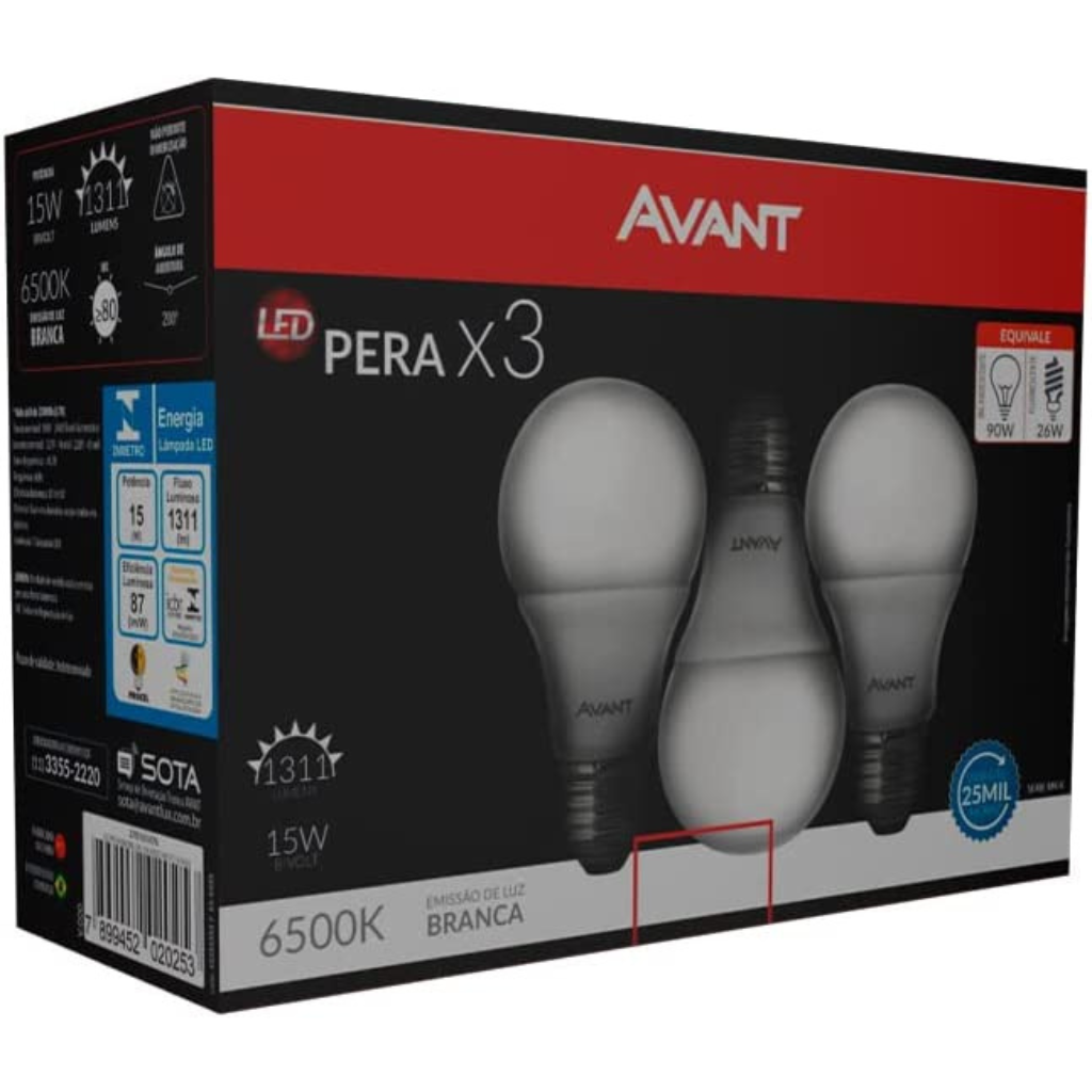 Kit Lampada Pera Led 3 Unidades 15W 6500K Avant