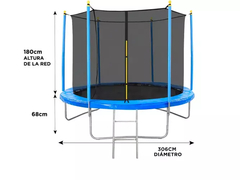 Cama Elástica 3,06 mts con Red de Seguridad Reforzada Hasta 150kg - tienda online