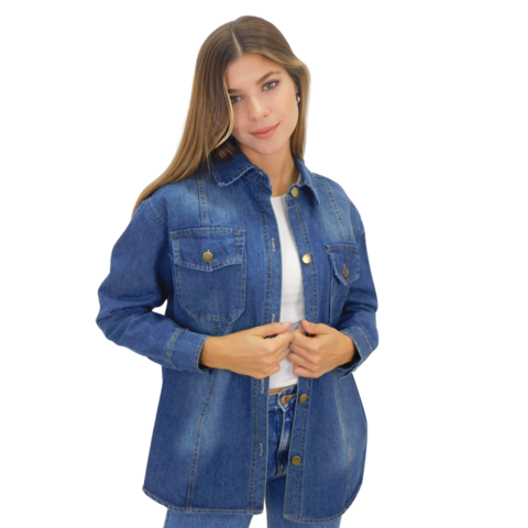 Campera Jean Bermejo Mujer Camisaco Clasica Talles Bolsillos