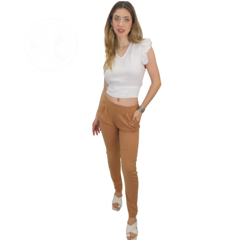 Pantalon Lino Mujer Verano Vestir Babucha C/ Elastico Pinzas