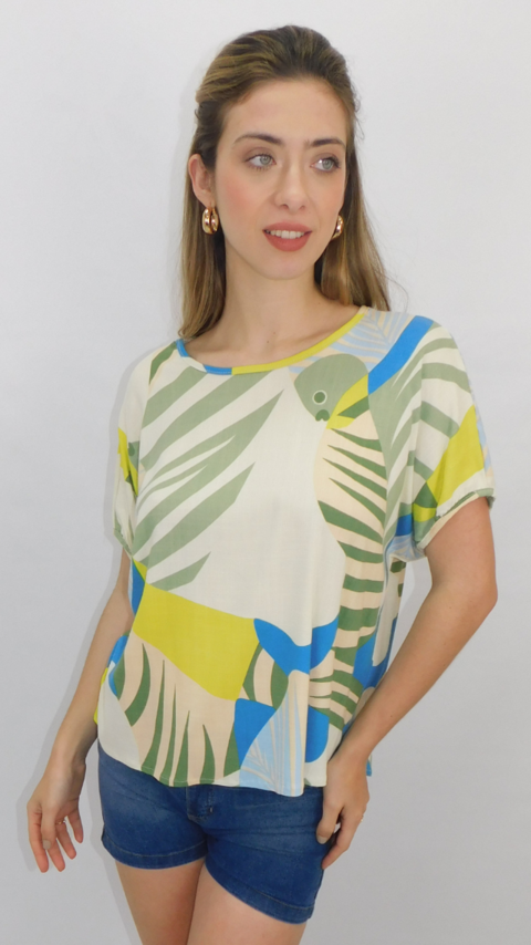 Blusa Remera Lino Estampado Grande Mujer Primavera Verano