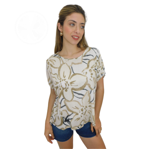 Blusa Remera Lino Estampado Grande Mujer Primavera Verano