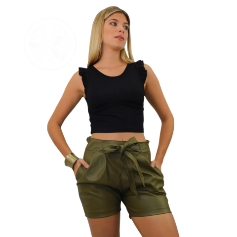 Short Simil Cuero Smart Casual C/lazo Primavera Verano Mujer