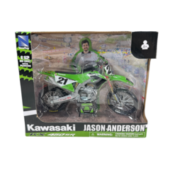 MOTO A ESCALA KAWASAKI KX450 - MODELO DEL CORREDOR JASON ANDERSON 1:12 DE COLECCION - NEW RAY TOYS