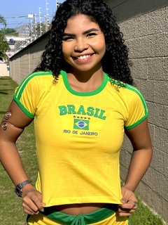 Blusa Babylook Feminino Brasil Rio de Janeiro Bordado