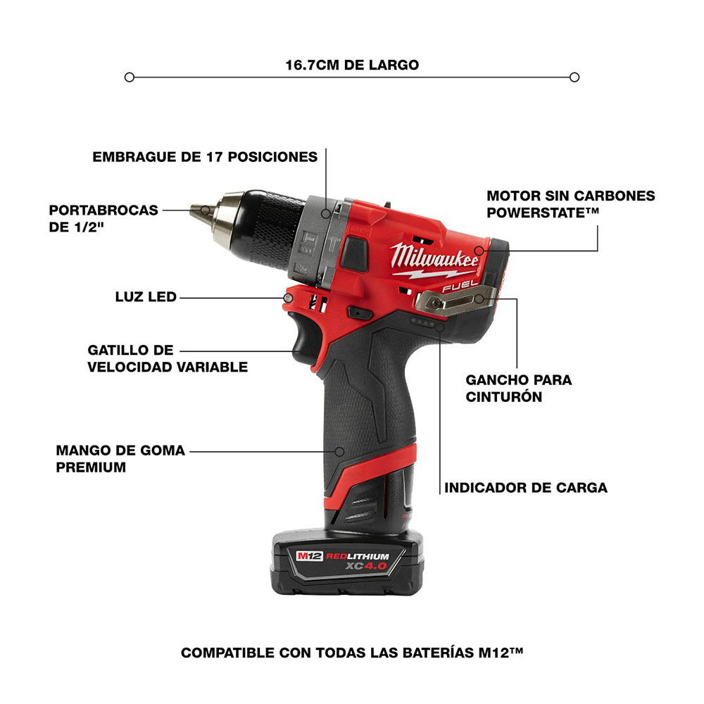 Rotomartillo Atornillador de 1/2 Inalámbrico 18V Uso Rudo #2904-22  MILWAUKEE