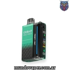 Pod desechable OXBAR 30K sabor Frosty Mint, con diseño moderno y colores verde y negro.