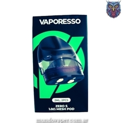 Cartucho Vaporesso Renova Zero S Mesh Pod, paquete con diseño moderno y logotipo de Vaporesso.