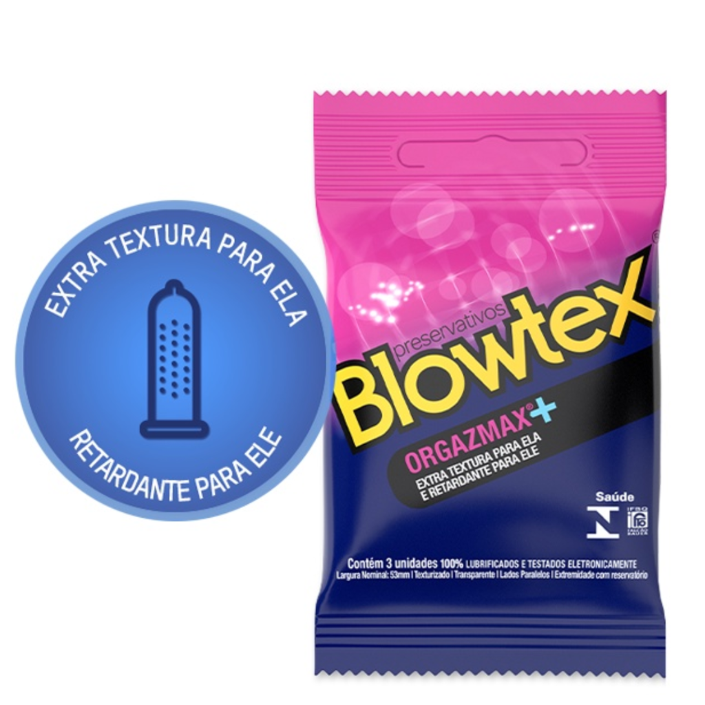 PRESERVATIVO ORGAZMAX TEXTURIZADO SENSÍVEL E RETARDANTE COM 3 UNIDADES  BLOWTEX