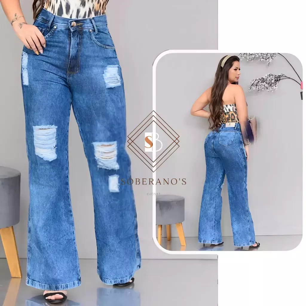 Calça Jeans Modeladora Wide Leg com Fenda Rosê - Modab