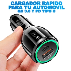 Cargador Auto Encendedor Usb Carga Rápida Qc3.0+ Tipo C