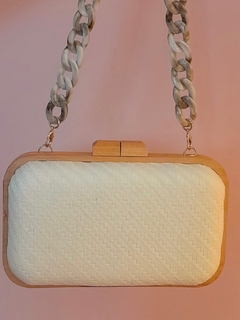 Bolsa Clutch de Palha com Lateral de Madeira - 2 Alças - comprar online