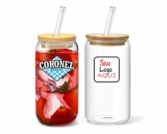 12 Copos Lata Personalizado 500ml C/ Tampa Canudo Vidro Luxo